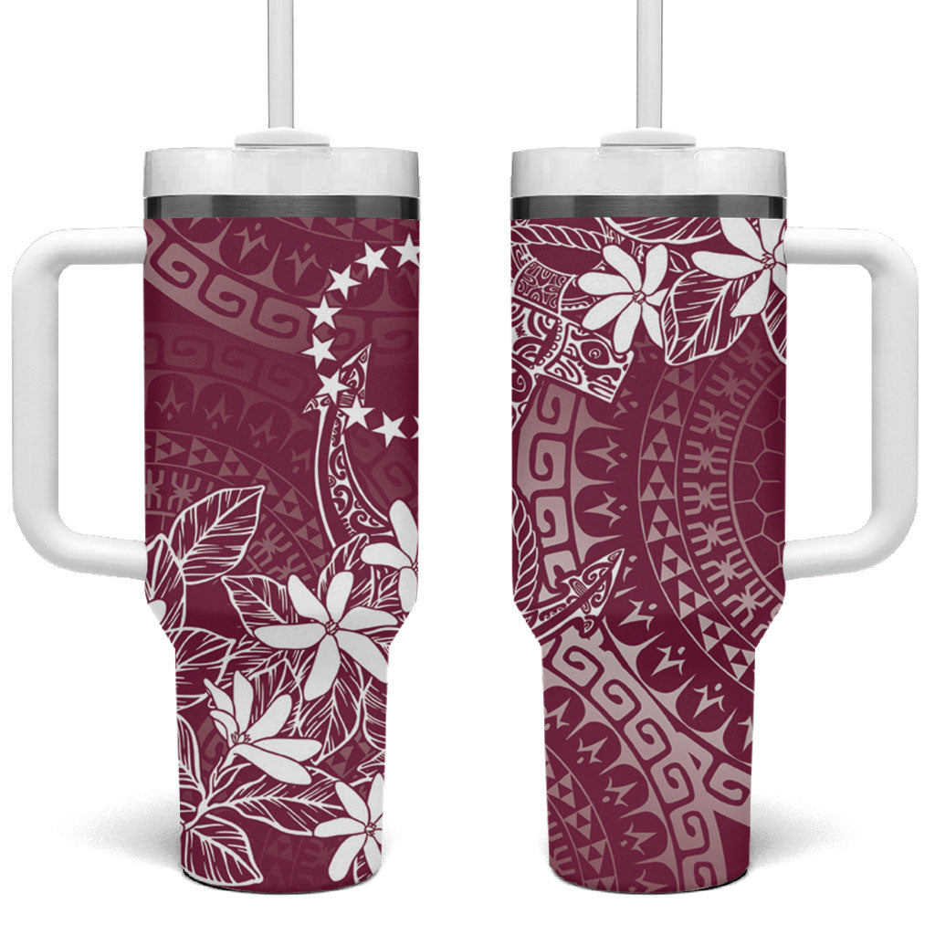 Maroon Kuki Airani Tapakau Tumbler With Handle Tribal Anchor Mix Tiare