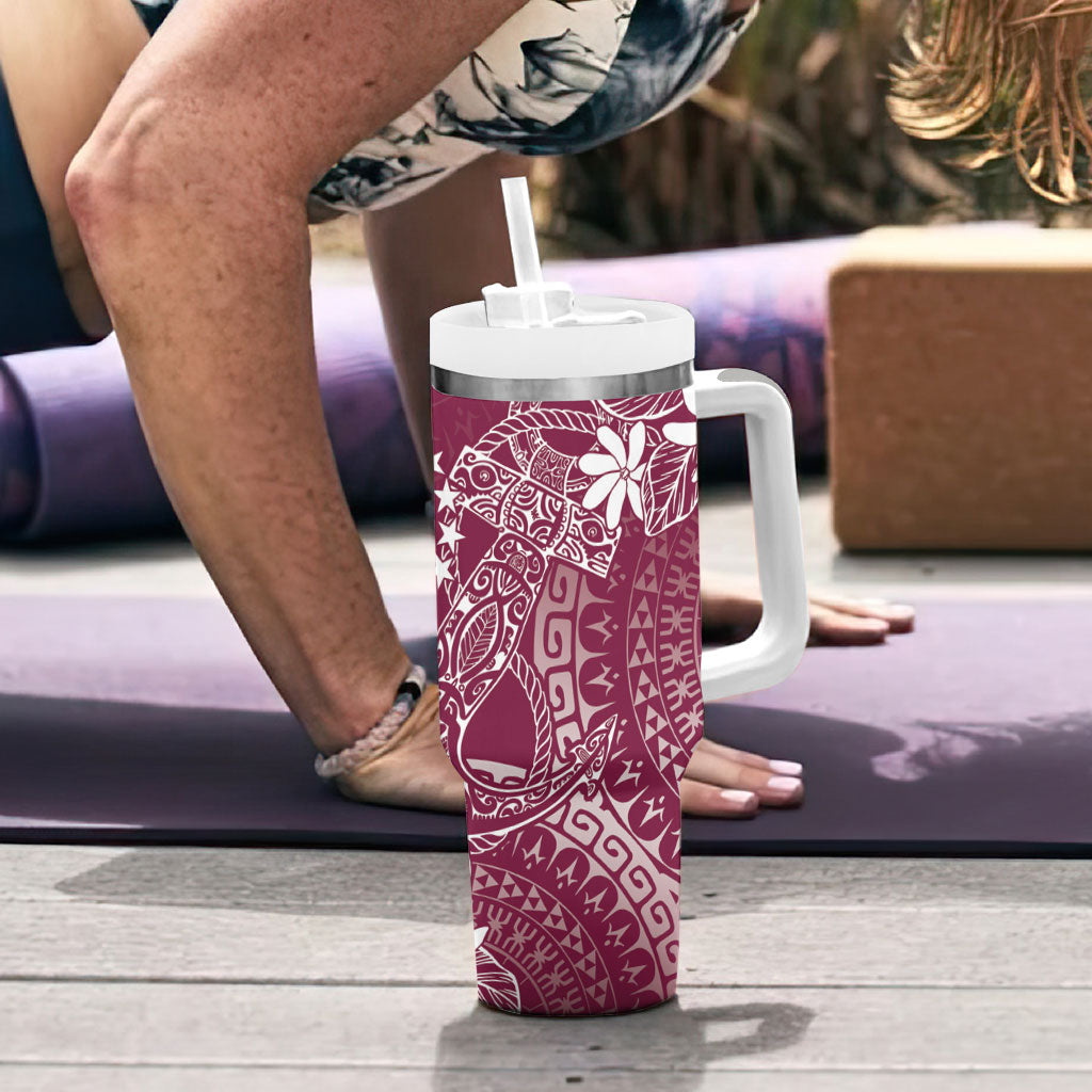 Maroon Kuki Airani Tapakau Tumbler With Handle Tribal Anchor Mix Tiare