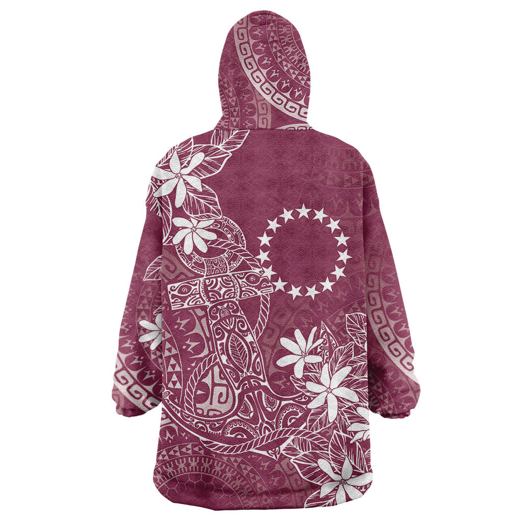 Maroon Kuki Airani Tapakau Wearable Blanket Hoodie Tribal Anchor Mix Tiare