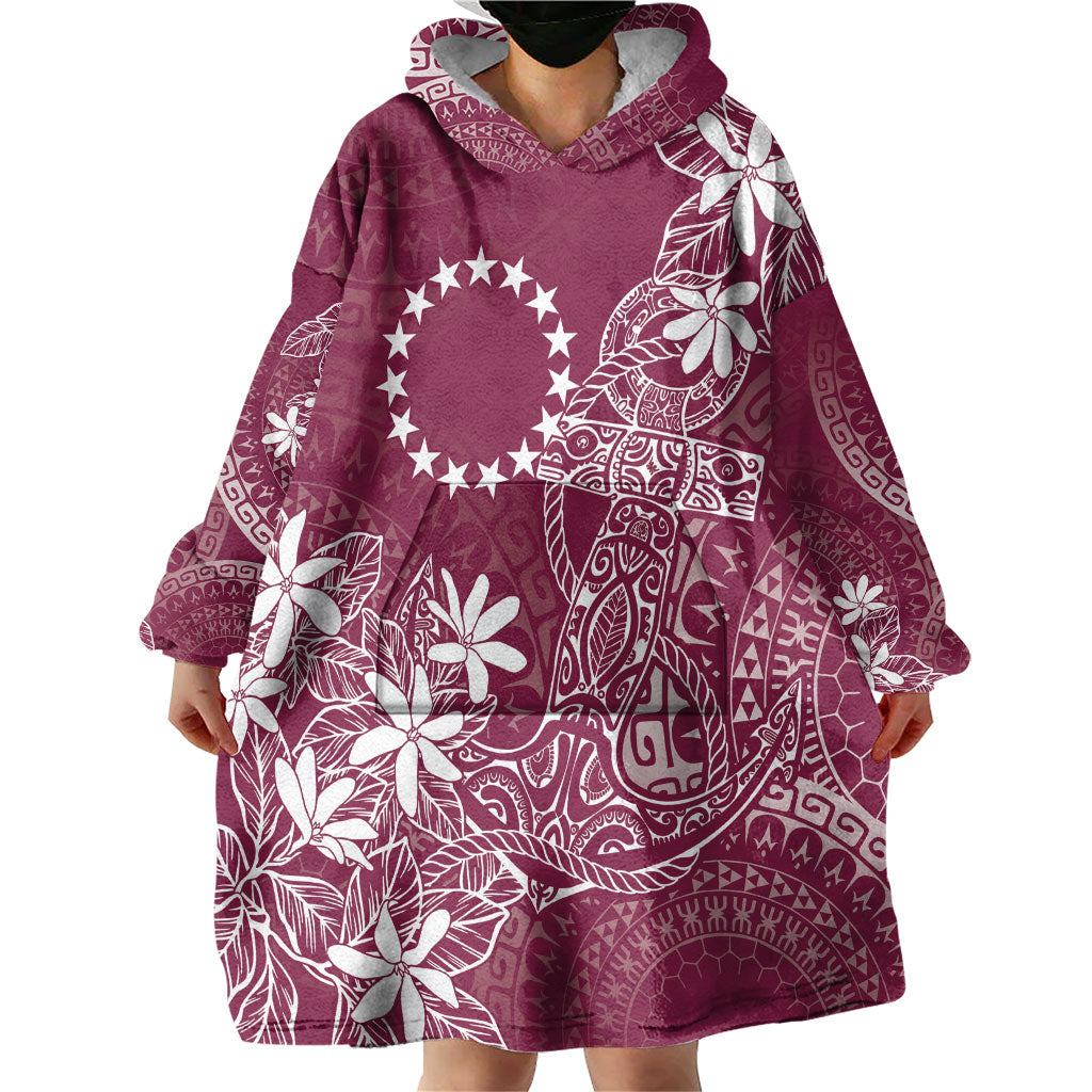 Maroon Kuki Airani Tapakau Wearable Blanket Hoodie Tribal Anchor Mix Tiare