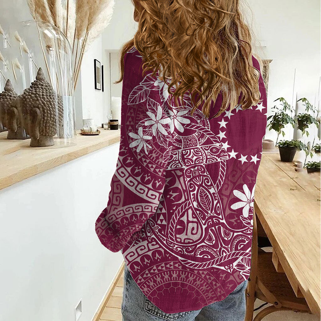 Maroon Kuki Airani Tapakau Women Casual Shirt Tribal Anchor Mix Tiare