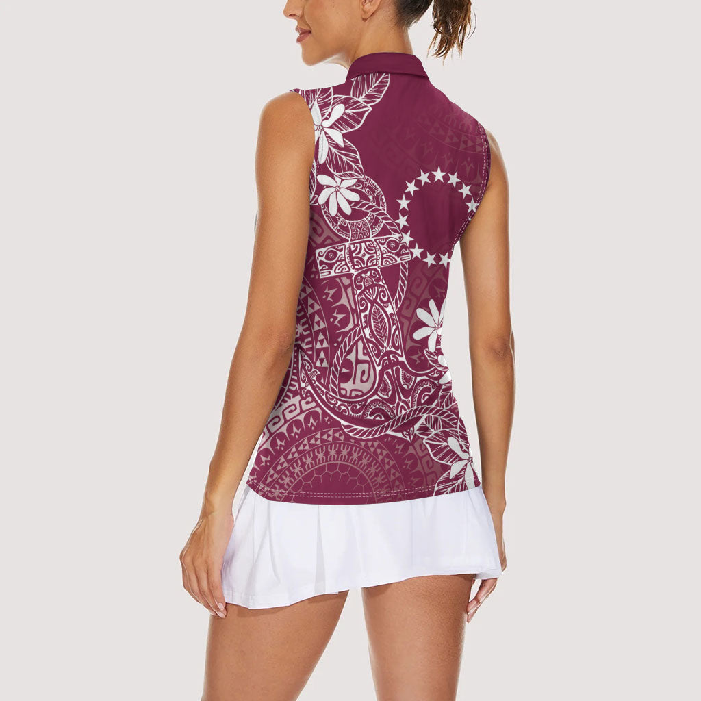Maroon Kuki Airani Tapakau Women Sleeveless Polo Shirt Tribal Anchor Mix Tiare