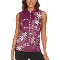 Maroon Kuki Airani Tapakau Women Sleeveless Polo Shirt Tribal Anchor Mix Tiare