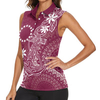Maroon Kuki Airani Tapakau Women Sleeveless Polo Shirt Tribal Anchor Mix Tiare