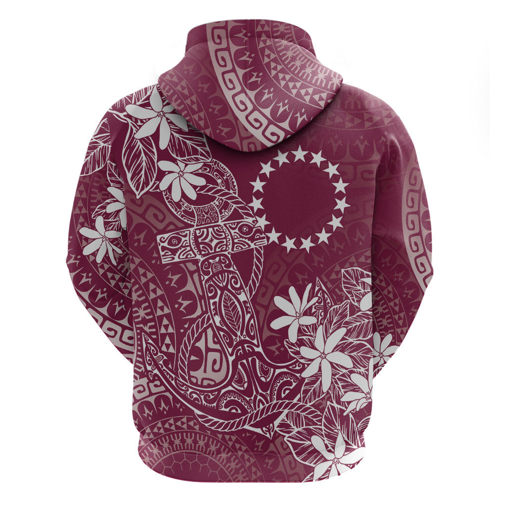 Maroon Kuki Airani Tapakau Zip Hoodie Tribal Anchor Mix Tiare