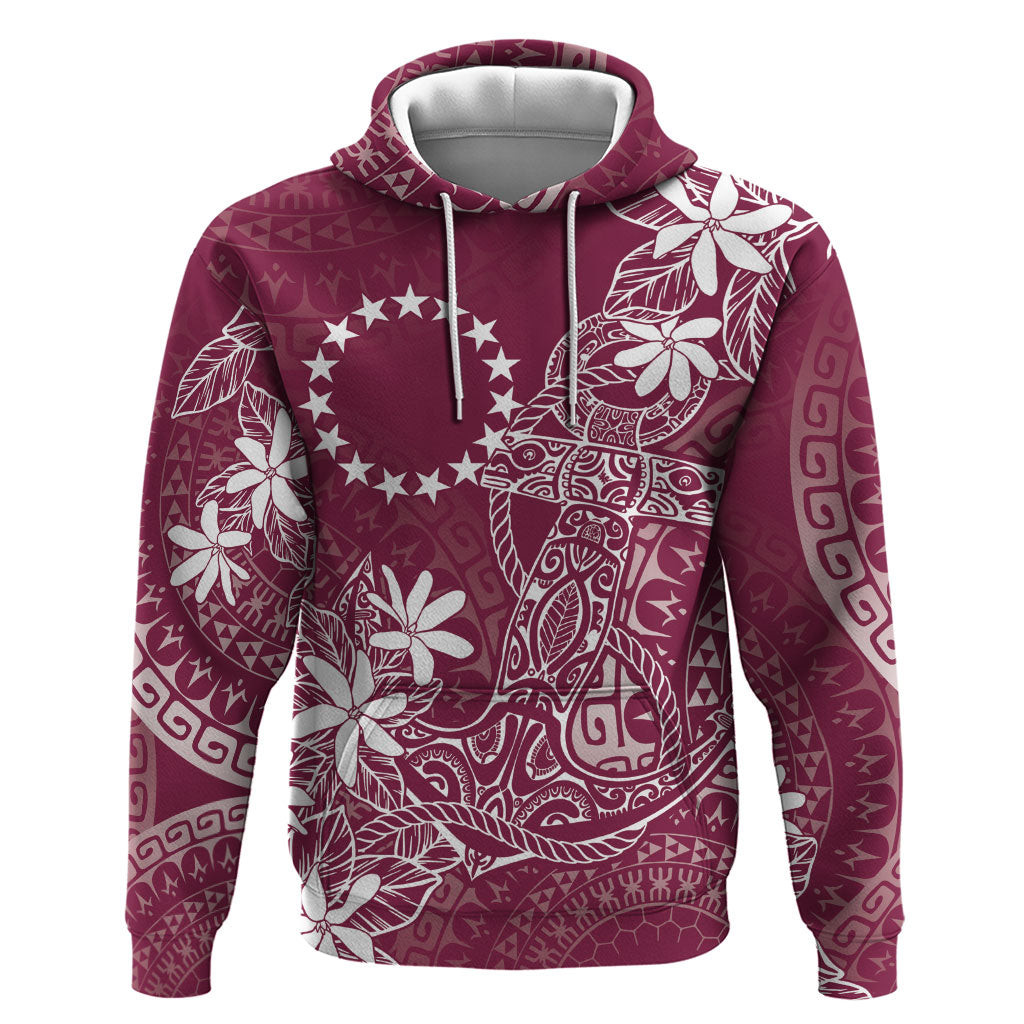 Maroon Kuki Airani Tapakau Zip Hoodie Tribal Anchor Mix Tiare