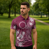 Maroon Kuki Airani Tapakau Zipper Polo Shirt Tribal Anchor Mix Tiare