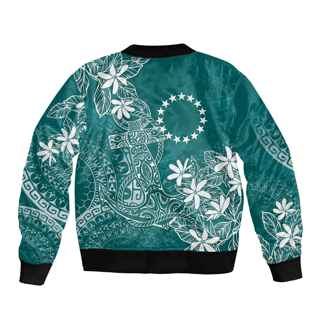 Teal Kuki Airani Tapakau Bomber Jacket Tribal Anchor Mix Tiare