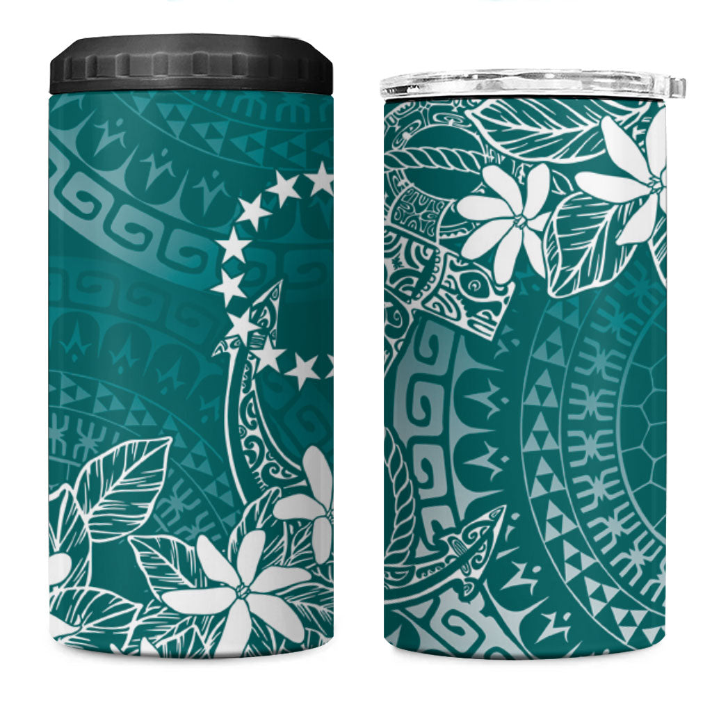 Teal Kuki Airani Tapakau 4 in 1 Can Cooler Tumbler Tribal Anchor Mix Tiare