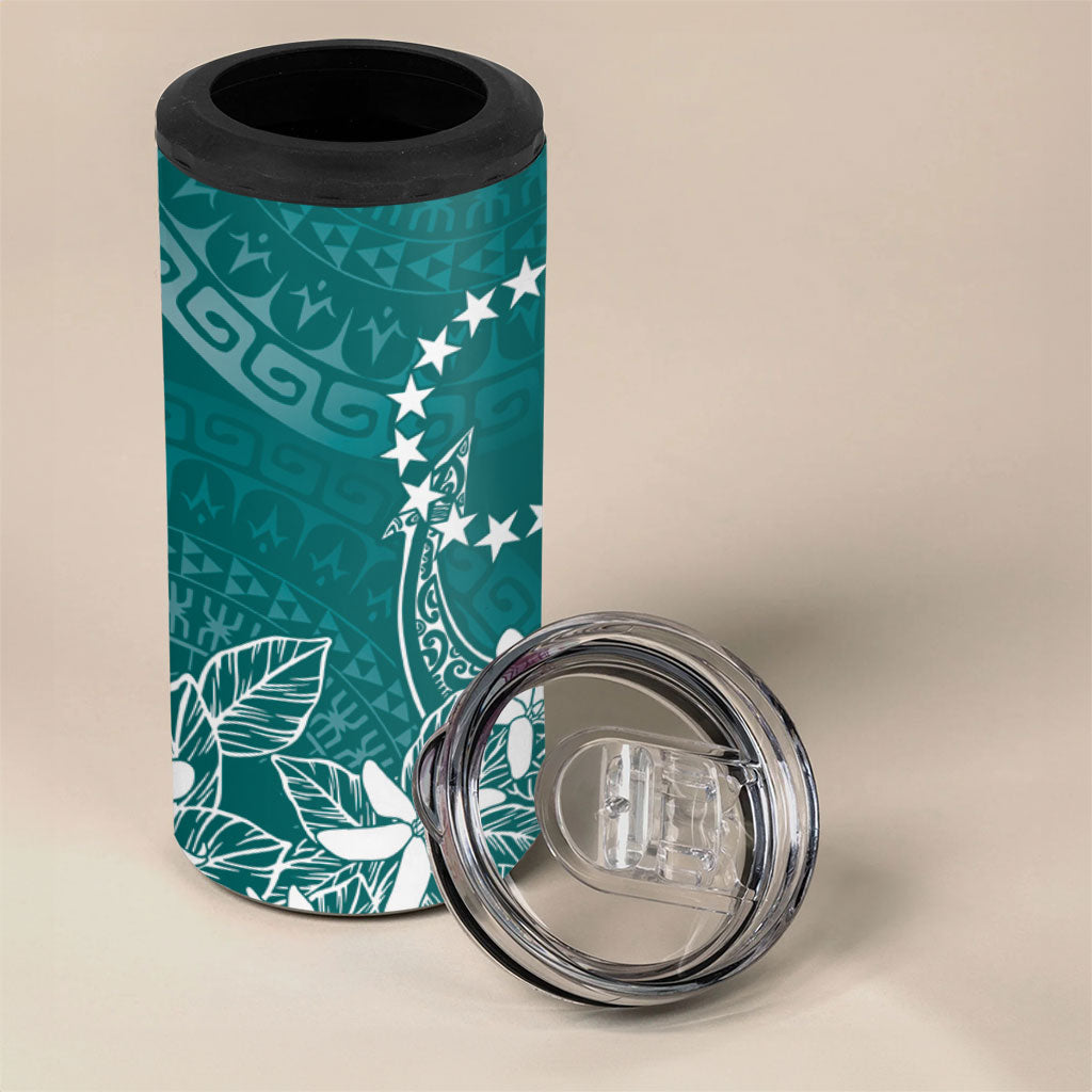 Teal Kuki Airani Tapakau 4 in 1 Can Cooler Tumbler Tribal Anchor Mix Tiare