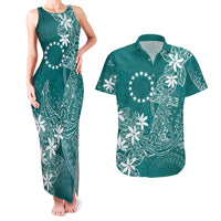 Teal Kuki Airani Tapakau Couples Matching Tank Maxi Dress and Hawaiian Shirt Tribal Anchor Mix Tiare