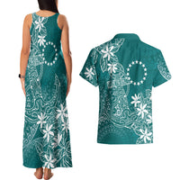 Teal Kuki Airani Tapakau Couples Matching Tank Maxi Dress and Hawaiian Shirt Tribal Anchor Mix Tiare
