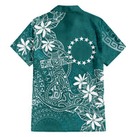 Teal Kuki Airani Tapakau Family Matching Off Shoulder Short Dress and Hawaiian Shirt Tribal Anchor Mix Tiare