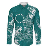 Teal Kuki Airani Tapakau Family Matching Off Shoulder Short Dress and Hawaiian Shirt Tribal Anchor Mix Tiare