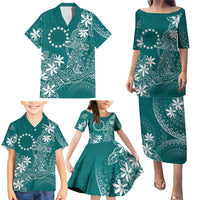 Teal Kuki Airani Tapakau Family Matching Puletasi and Hawaiian Shirt Tribal Anchor Mix Tiare