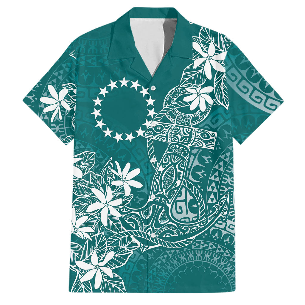Teal Kuki Airani Tapakau Family Matching Summer Maxi Dress and Hawaiian Shirt Tribal Anchor Mix Tiare