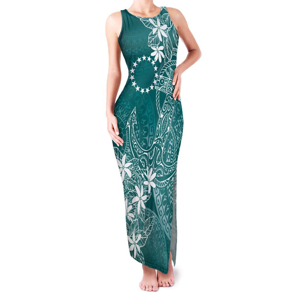 Teal Kuki Airani Tapakau Family Matching Tank Maxi Dress and Hawaiian Shirt Tribal Anchor Mix Tiare