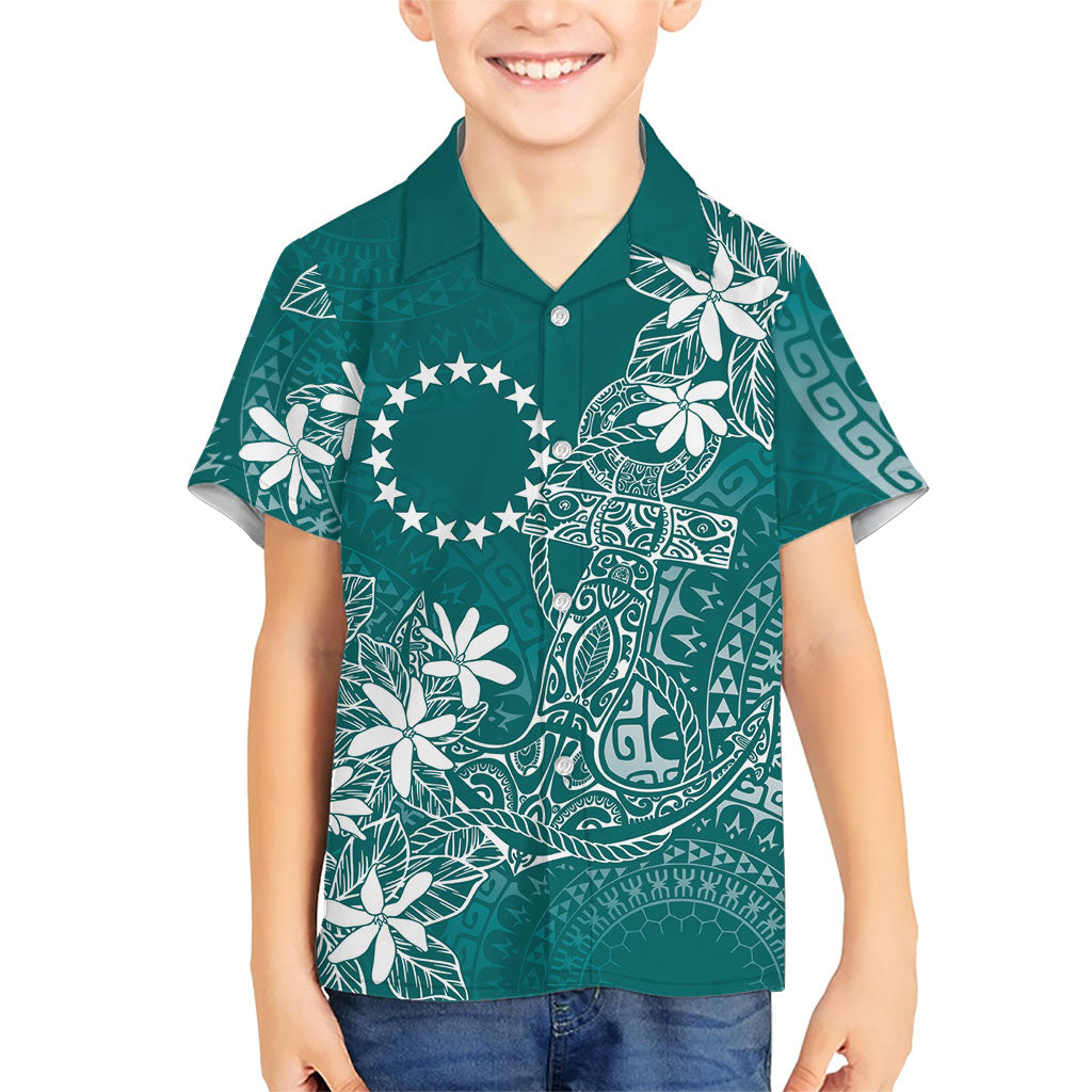 Teal Kuki Airani Tapakau Hawaiian Shirt Tribal Anchor Mix Tiare