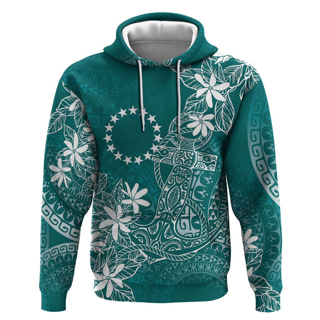 Teal Kuki Airani Tapakau Hoodie Tribal Anchor Mix Tiare LT7 Pullover Hoodie Teal - Polynesian Pride