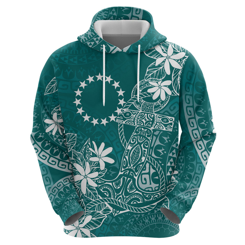 Teal Kuki Airani Tapakau Hoodie Tribal Anchor Mix Tiare