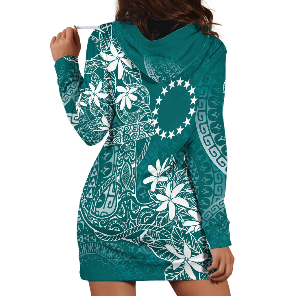 Teal Kuki Airani Tapakau Hoodie Dress Tribal Anchor Mix Tiare