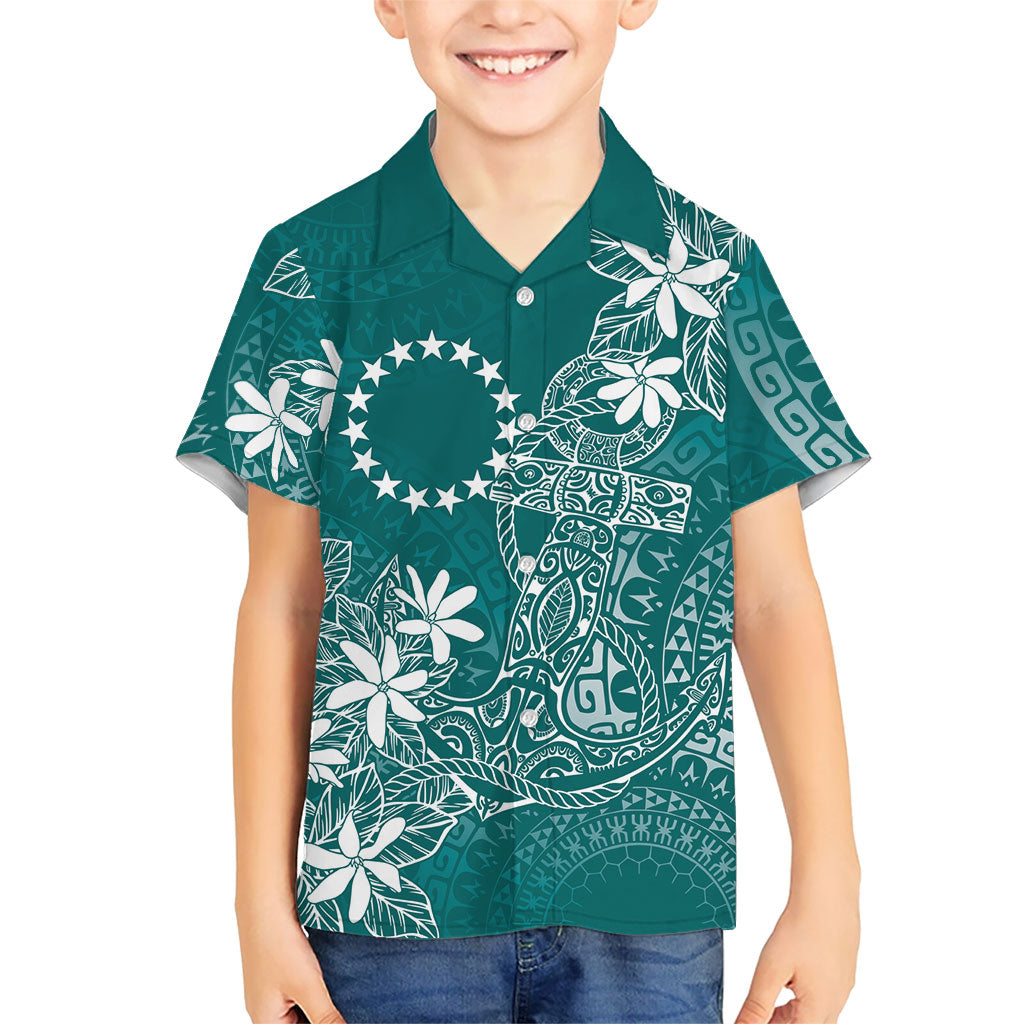 Teal Kuki Airani Tapakau Kid Hawaiian Shirt Tribal Anchor Mix Tiare