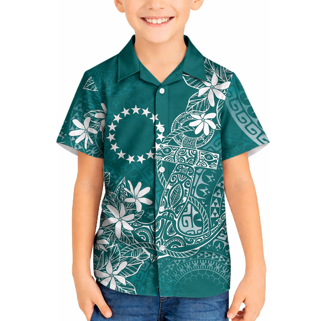 Teal Kuki Airani Tapakau Kid Hawaiian Shirt Tribal Anchor Mix Tiare LT7 Kid Teal - Polynesian Pride