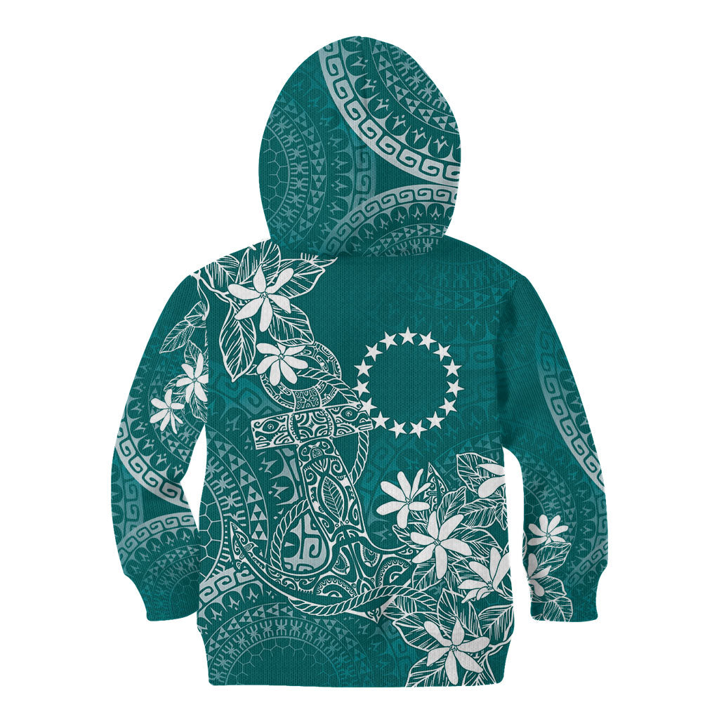 Teal Kuki Airani Tapakau Kid Hoodie Tribal Anchor Mix Tiare