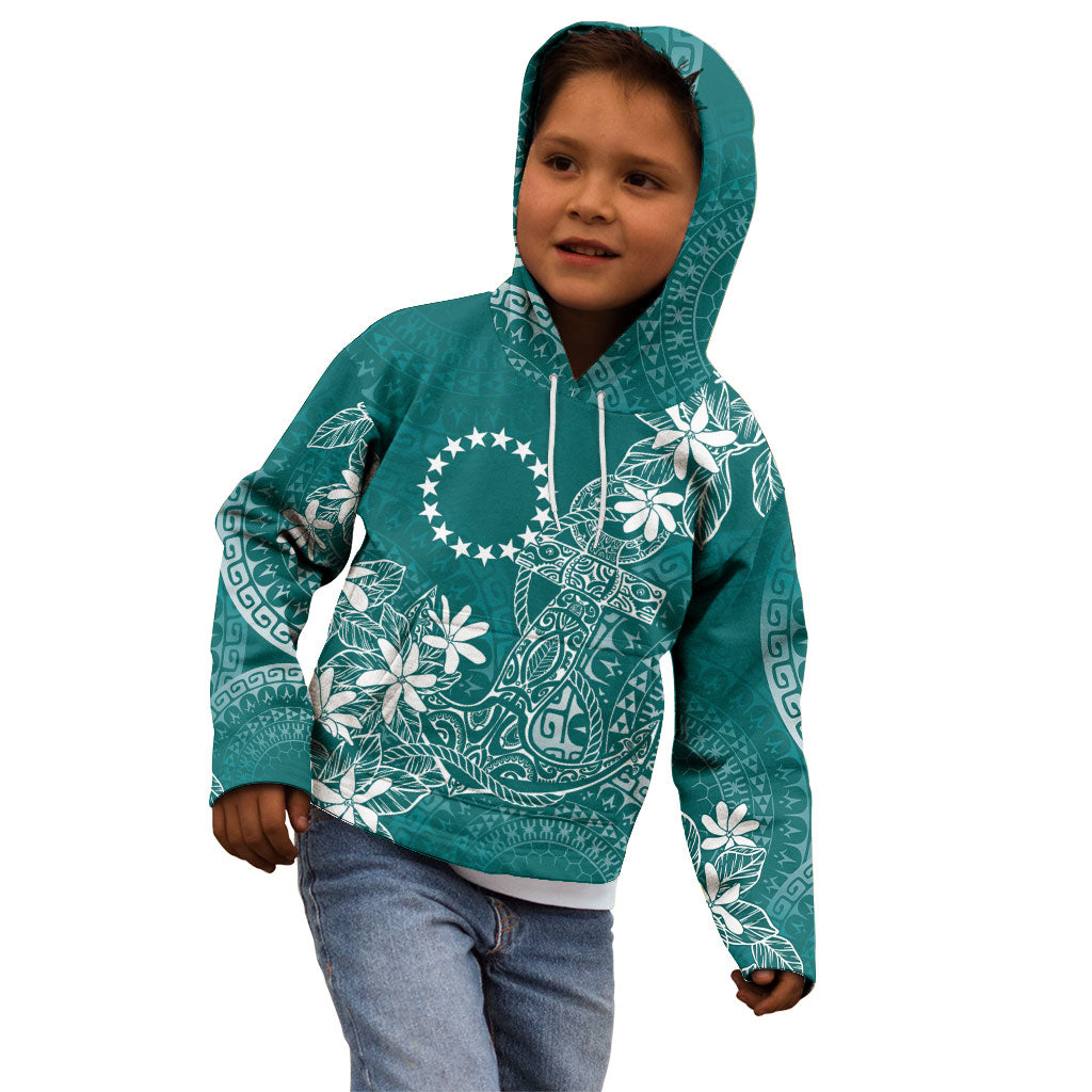 Teal Kuki Airani Tapakau Kid Hoodie Tribal Anchor Mix Tiare