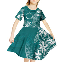 Teal Kuki Airani Tapakau Kid Short Sleeve Dress Tribal Anchor Mix Tiare