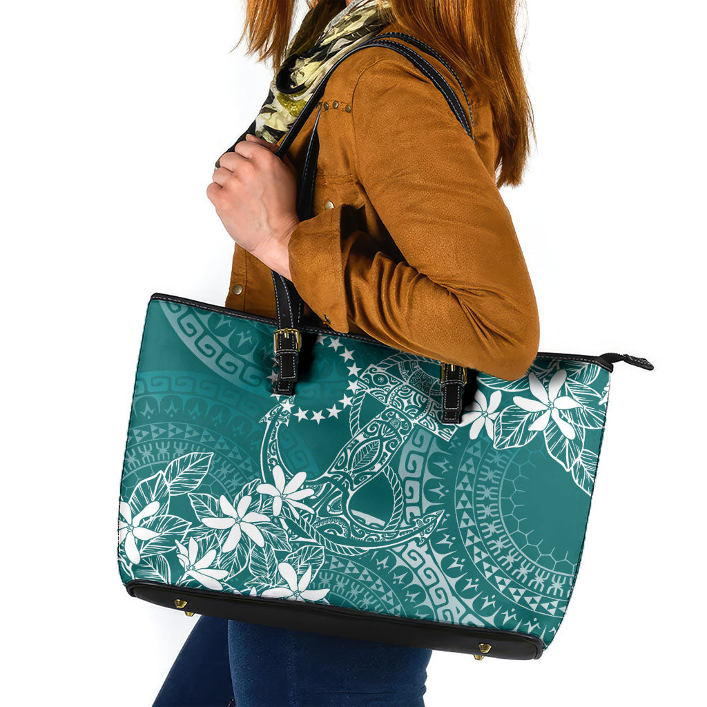 Teal Kuki Airani Tapakau Leather Tote Bag Tribal Anchor Mix Tiare