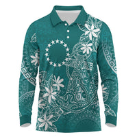 Teal Kuki Airani Tapakau Long Sleeve Polo Shirt Tribal Anchor Mix Tiare