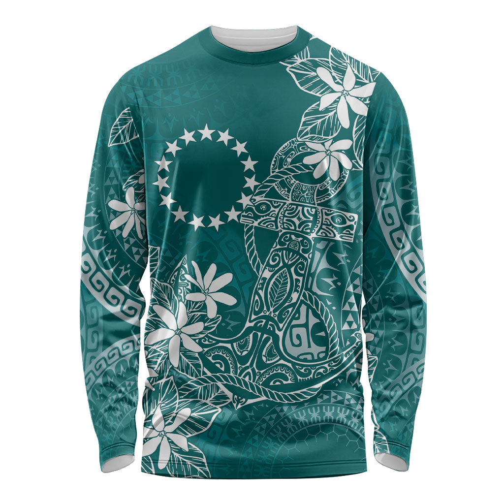 Teal Kuki Airani Tapakau Long Sleeve Shirt Tribal Anchor Mix Tiare