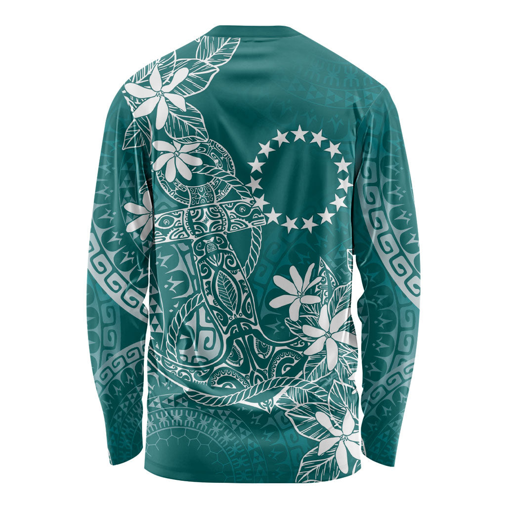Teal Kuki Airani Tapakau Long Sleeve Shirt Tribal Anchor Mix Tiare