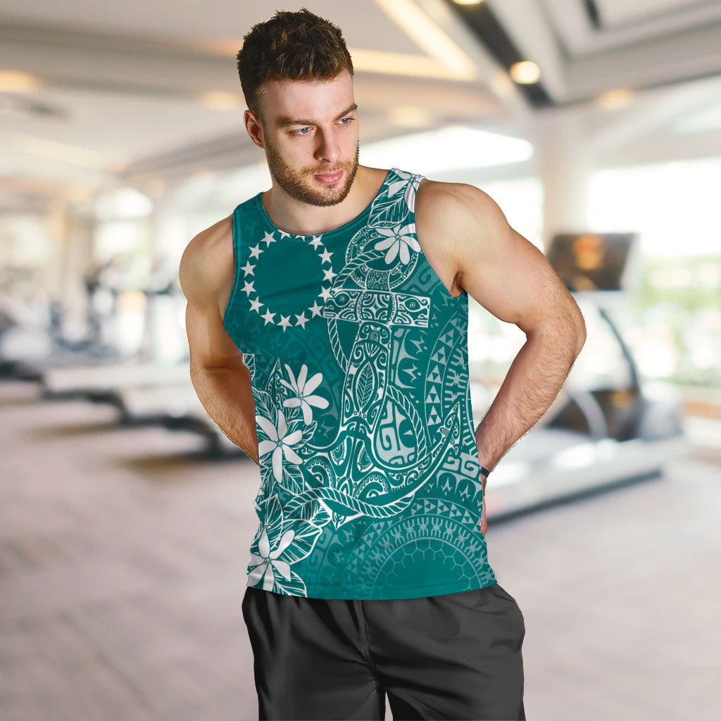 Teal Kuki Airani Tapakau Men Tank Top Tribal Anchor Mix Tiare