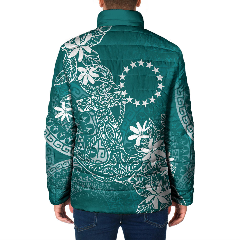 Teal Kuki Airani Tapakau Padded Jacket Tribal Anchor Mix Tiare