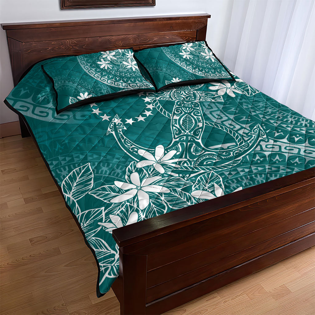 Teal Kuki Airani Tapakau Quilt Bed Set Tribal Anchor Mix Tiare