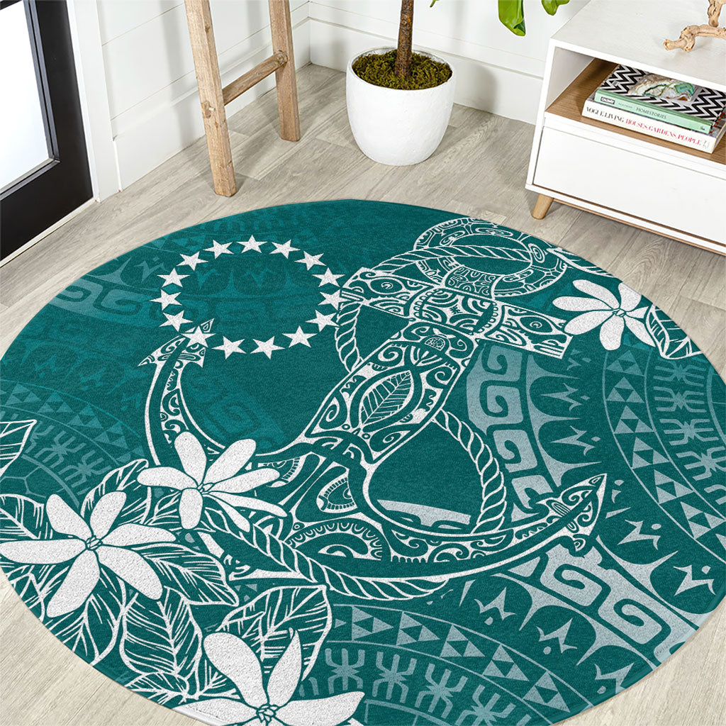 Teal Kuki Airani Tapakau Round Carpet Tribal Anchor Mix Tiare LT7 Teal - Polynesian Pride