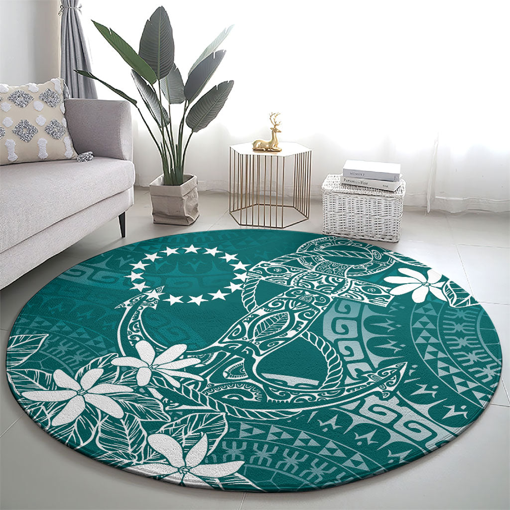 Teal Kuki Airani Tapakau Round Carpet Tribal Anchor Mix Tiare
