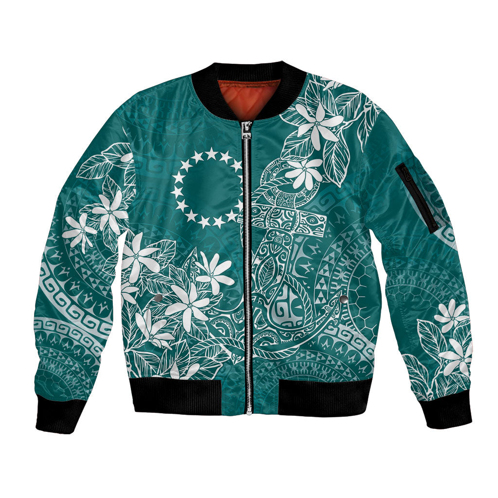 Teal Kuki Airani Tapakau Sleeve Zip Bomber Jacket Tribal Anchor Mix Tiare LT7 Unisex Teal - Polynesian Pride