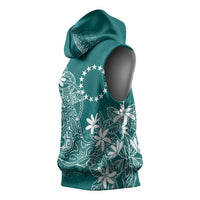 Teal Kuki Airani Tapakau Sleeveless Hoodie Tribal Anchor Mix Tiare