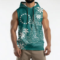 Teal Kuki Airani Tapakau Sleeveless Hoodie Tribal Anchor Mix Tiare