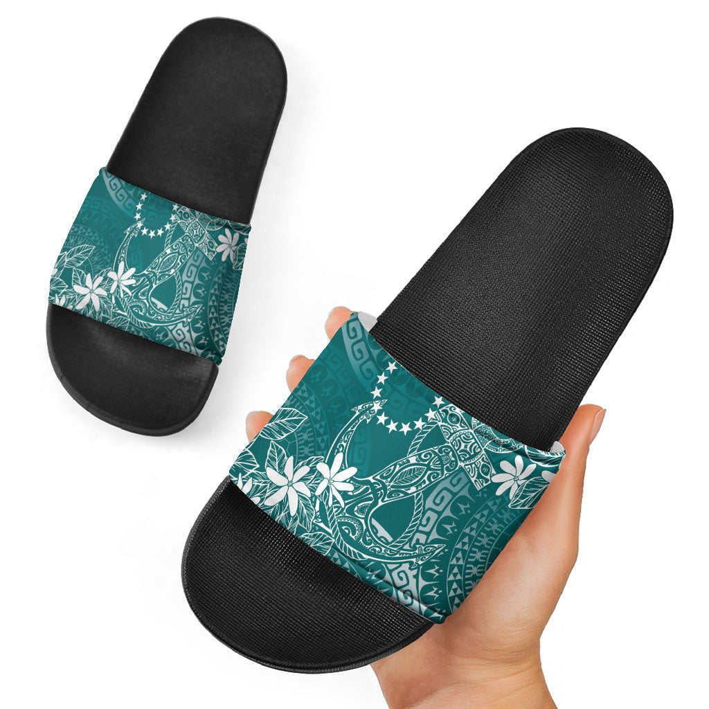 Teal Kuki Airani Tapakau Slide Sandals Tribal Anchor Mix Tiare