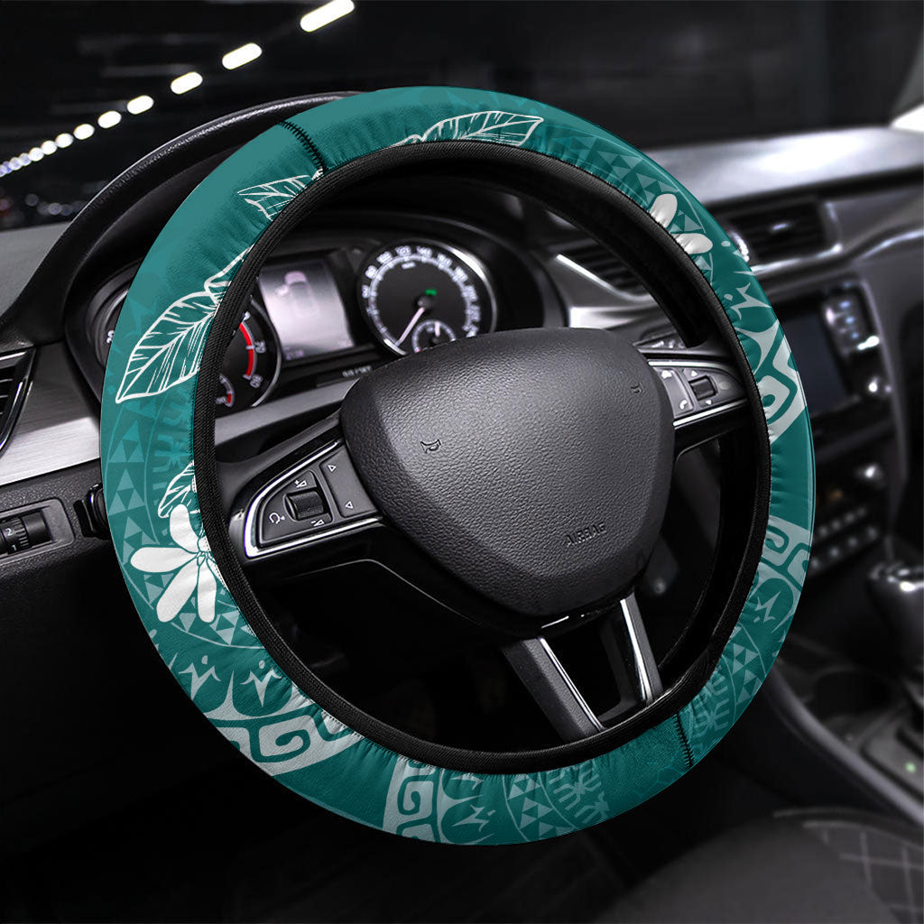 Teal Kuki Airani Tapakau Steering Wheel Cover Tribal Anchor Mix Tiare LT7 Universal Fit Teal - Polynesian Pride