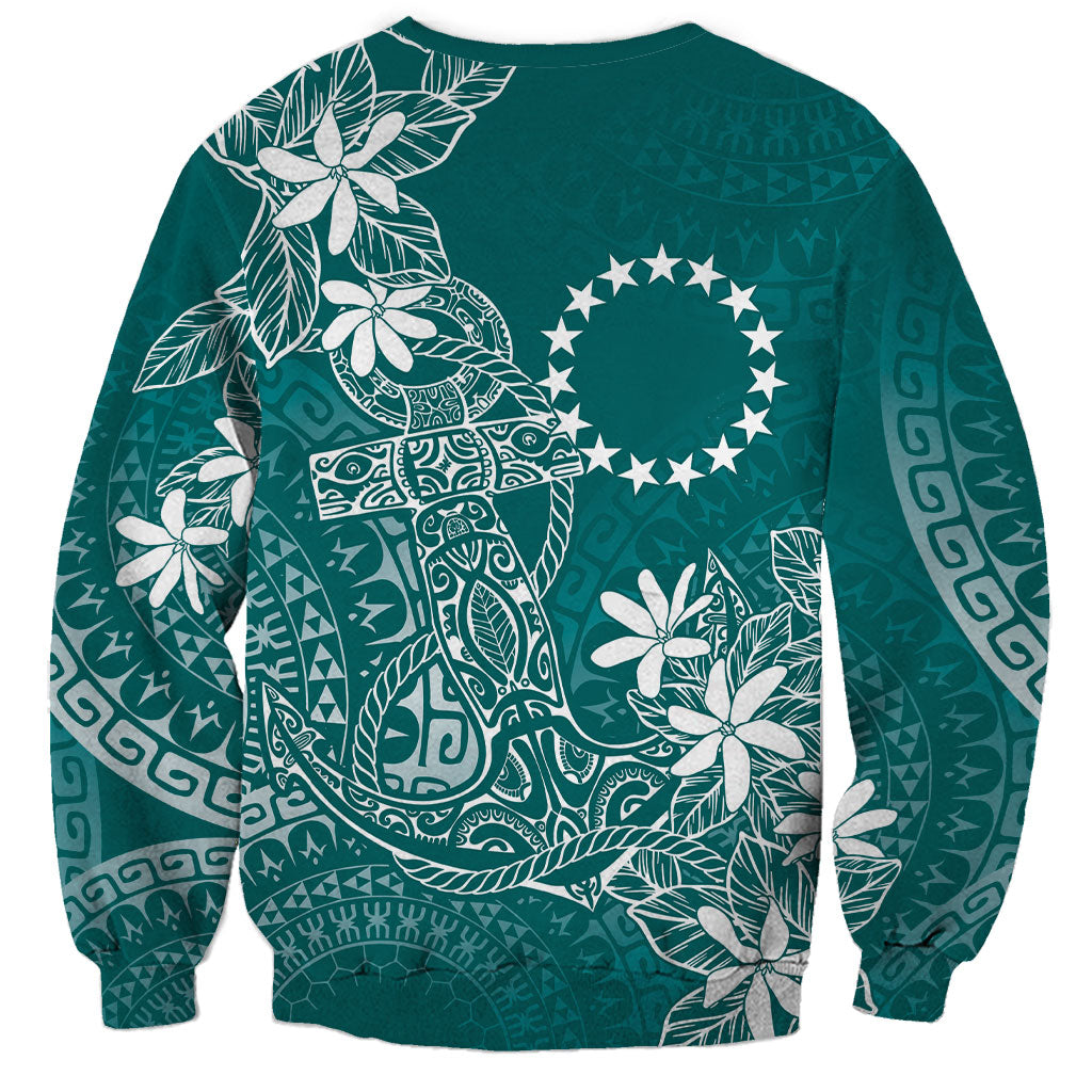 Teal Kuki Airani Tapakau Sweatshirt Tribal Anchor Mix Tiare