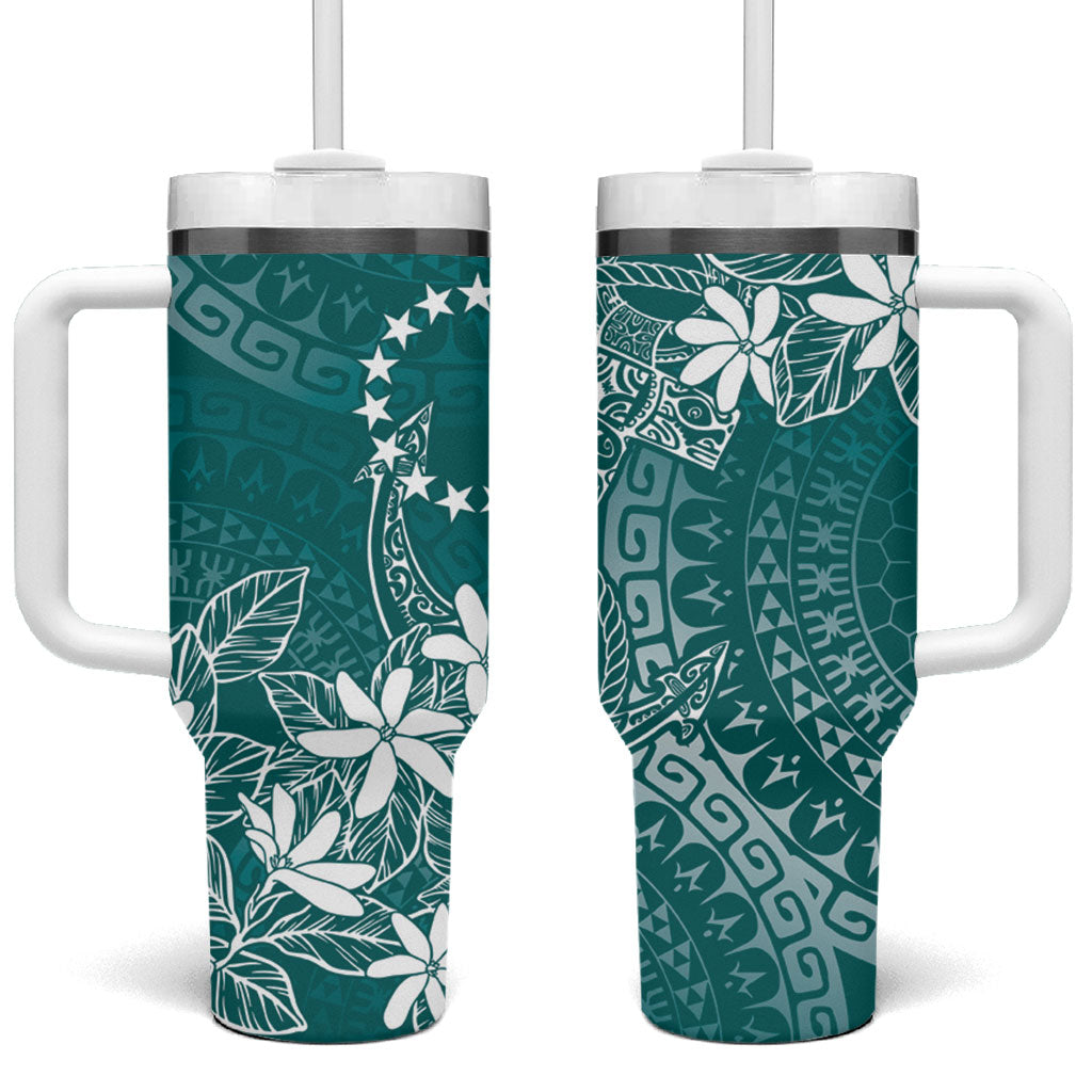 Teal Kuki Airani Tapakau Tumbler With Handle Tribal Anchor Mix Tiare LT7 One Size: 40 oz Teal - Polynesian Pride