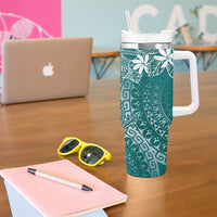 Teal Kuki Airani Tapakau Tumbler With Handle Tribal Anchor Mix Tiare
