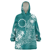 Teal Kuki Airani Tapakau Wearable Blanket Hoodie Tribal Anchor Mix Tiare