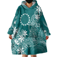 Teal Kuki Airani Tapakau Wearable Blanket Hoodie Tribal Anchor Mix Tiare