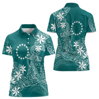 Teal Kuki Airani Tapakau Women Polo Shirt Tribal Anchor Mix Tiare
